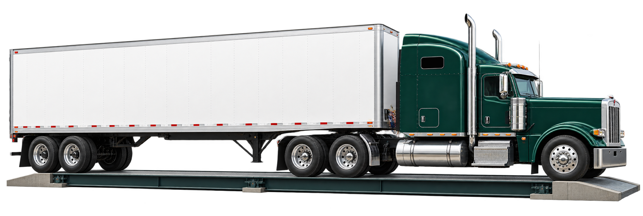 American semi-truck on a weighbridge with the barrier safely raised